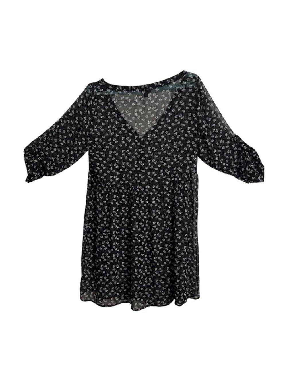 Torrid Black & White Diamond Print Sheer Baby Doll Dress 3/4 Sleeves V-Neck 1X - Picture 3 of 6